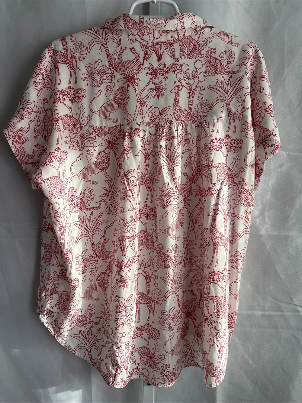 Jane and Delancey Cream Button-Front Shirt with Red Animal Print - Picture 13 of 16